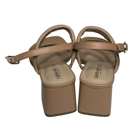 LifeStride Sandals Womens 10 Tan Block Heel Strappy Slingback Comfort Nude Shoes - Picture 4 of 9